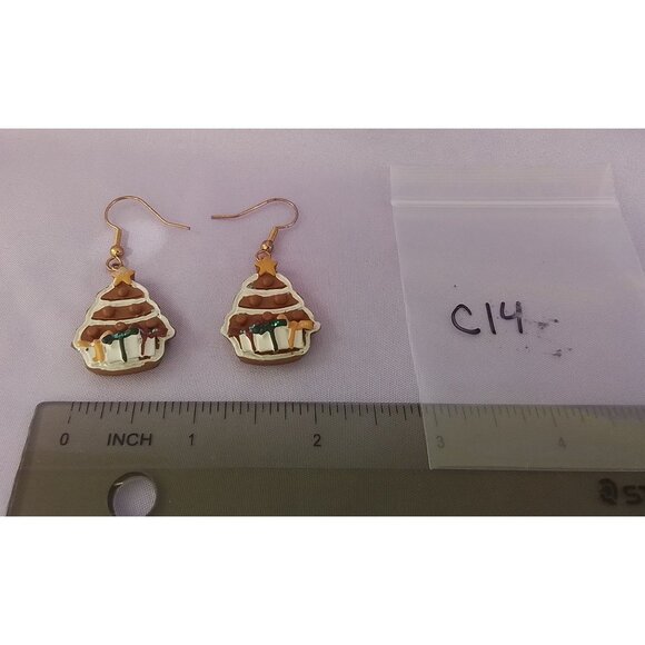Vintage Christmas Tree Gingerbread Earrings Holiday - Picture 5 of 5